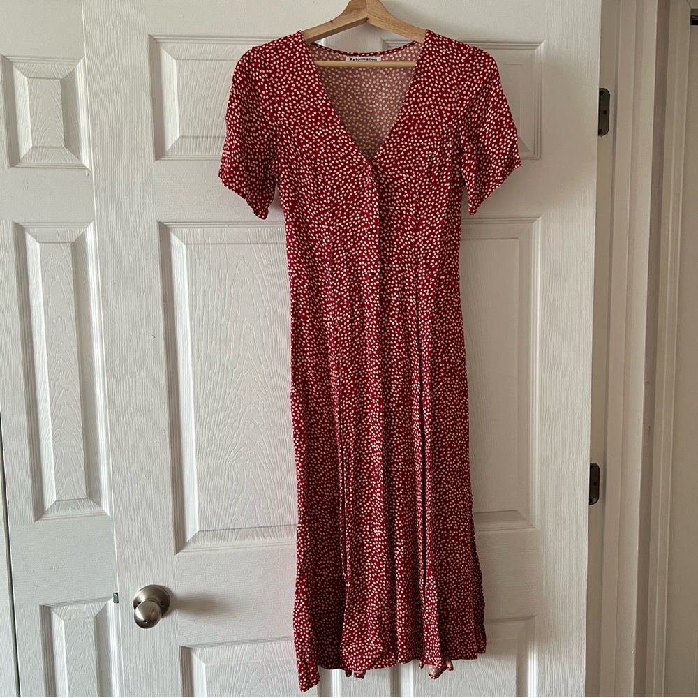 Reformation Floral Maxi Button Dress Size 4 Red & White
